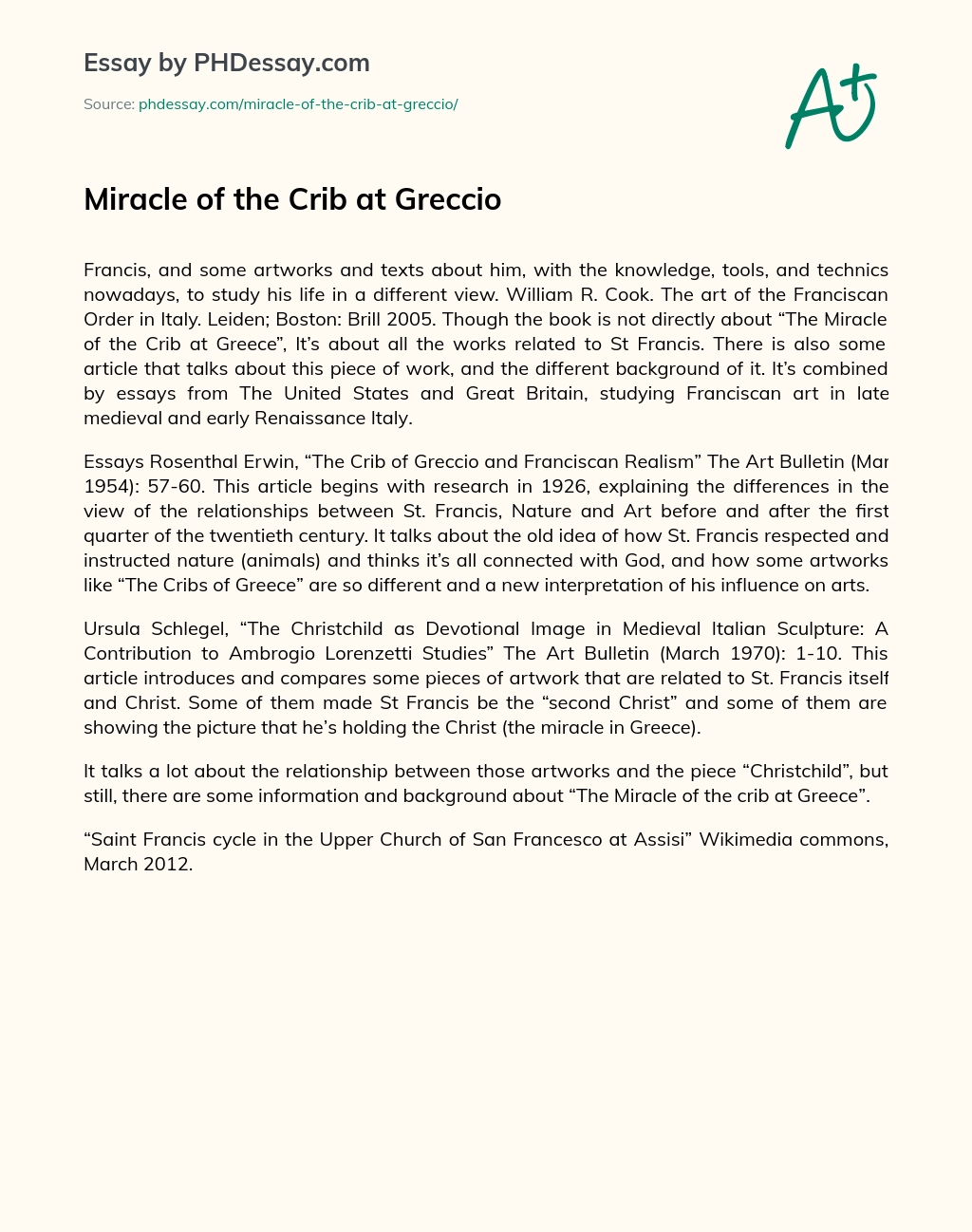 Miracle of the Crib at Greccio essay