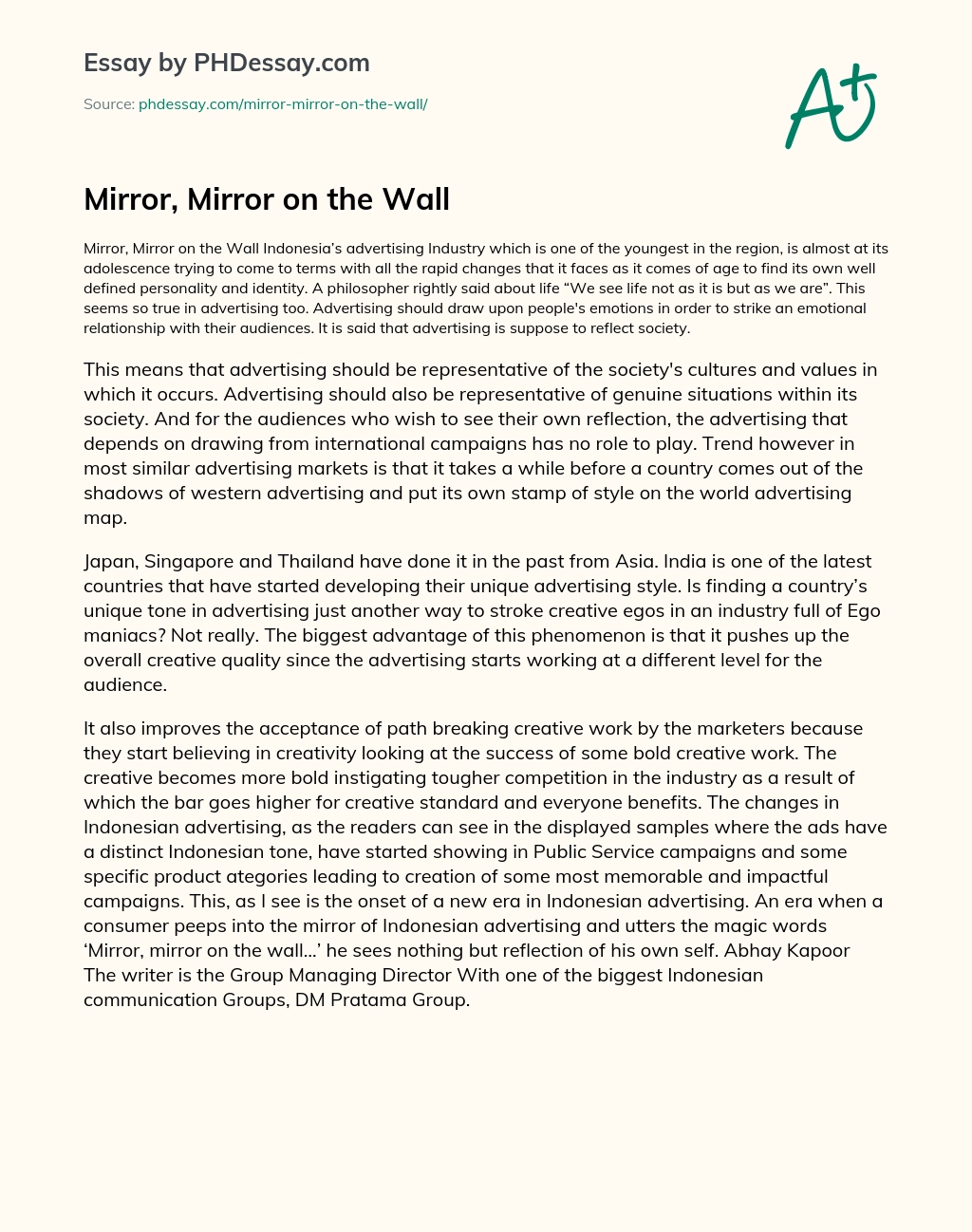Mirror, Mirror on the Wall essay
