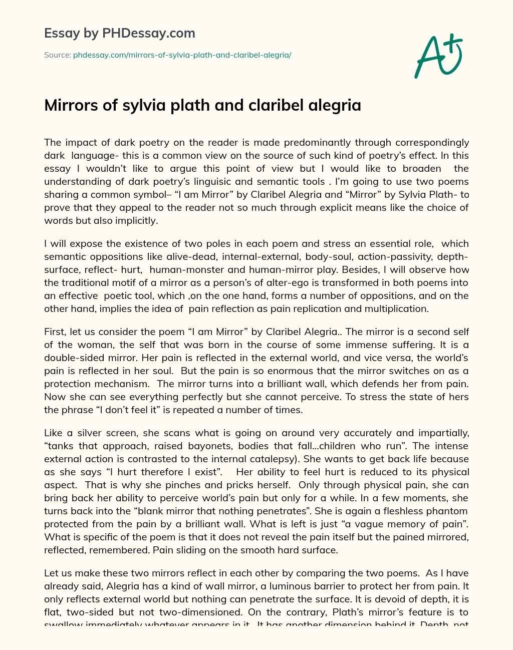 Mirrors of sylvia plath and claribel alegria essay