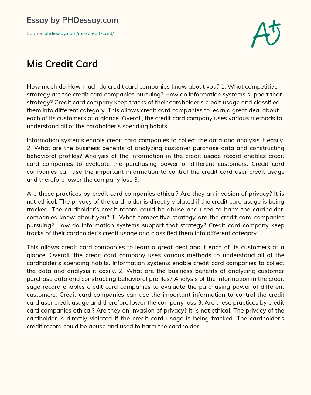 Mis Credit Card essay