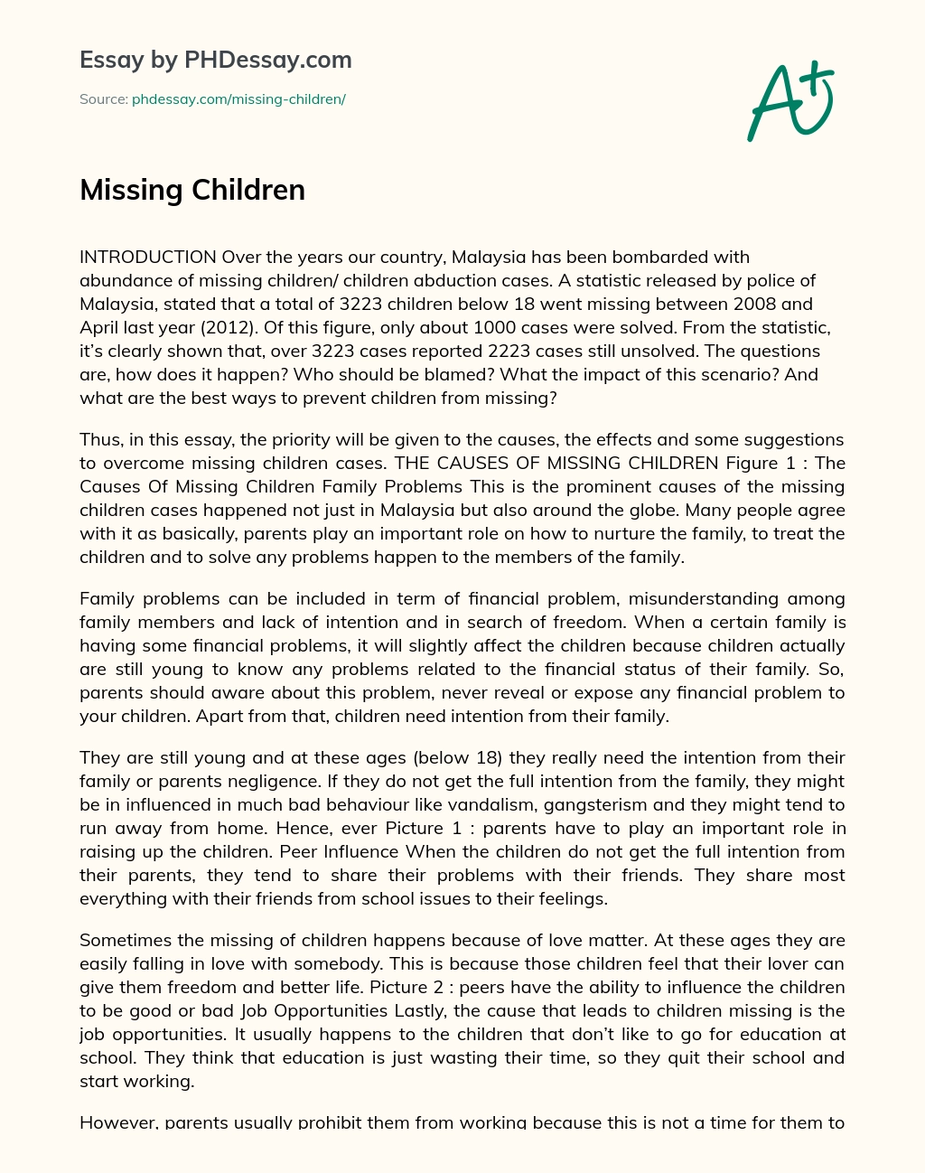 Missing Children essay