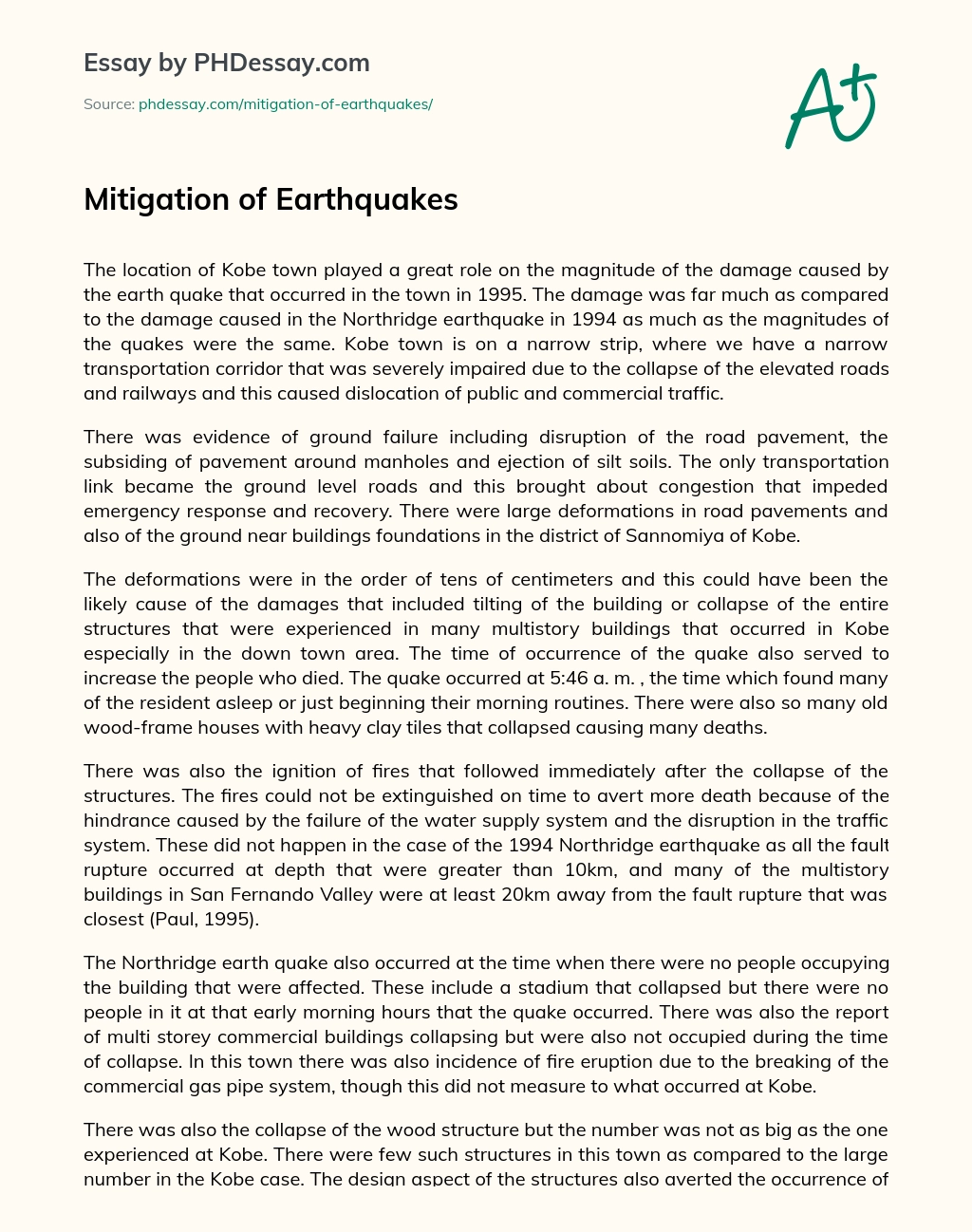 Mitigation of Earthquakes essay