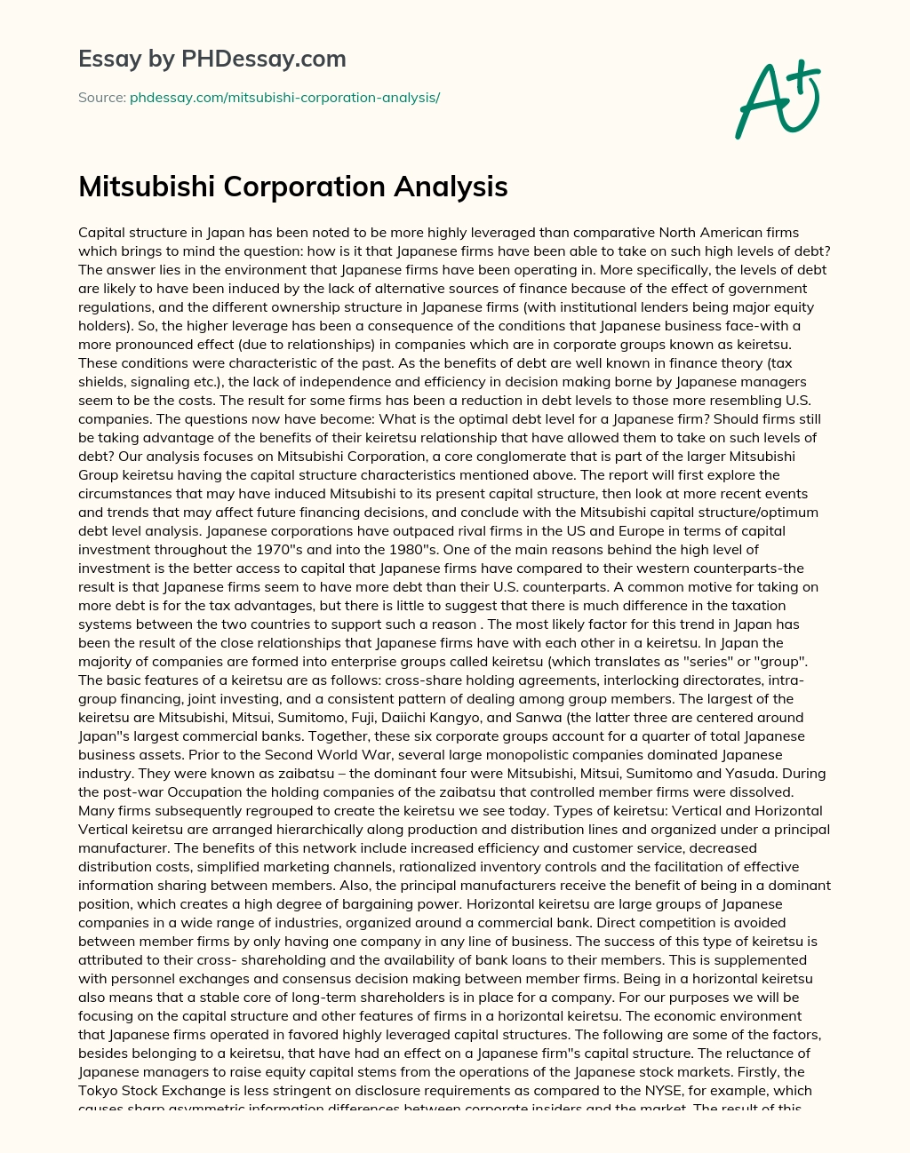 Mitsubishi Corporation Analysis essay