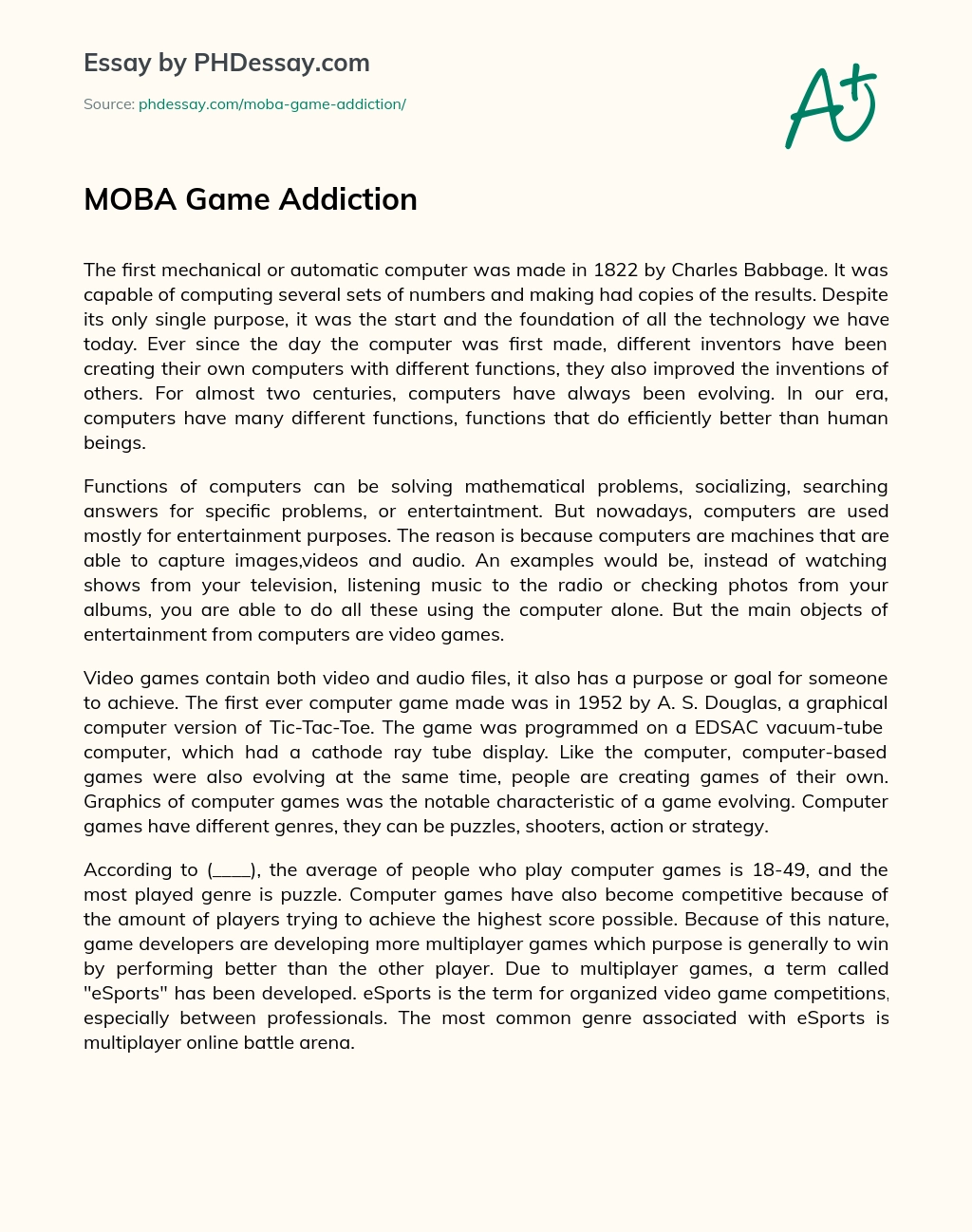 MOBA Game Addiction essay