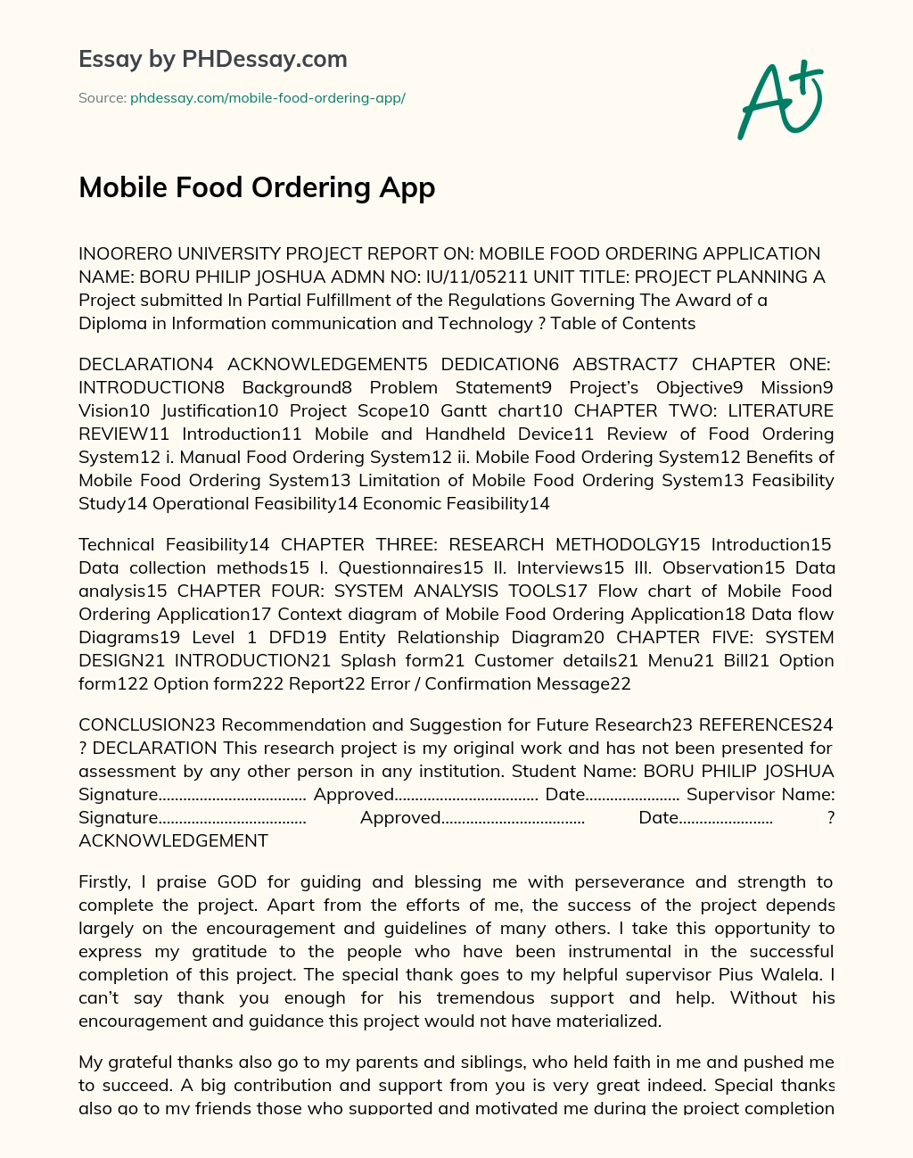 Mobile Food Ordering App essay