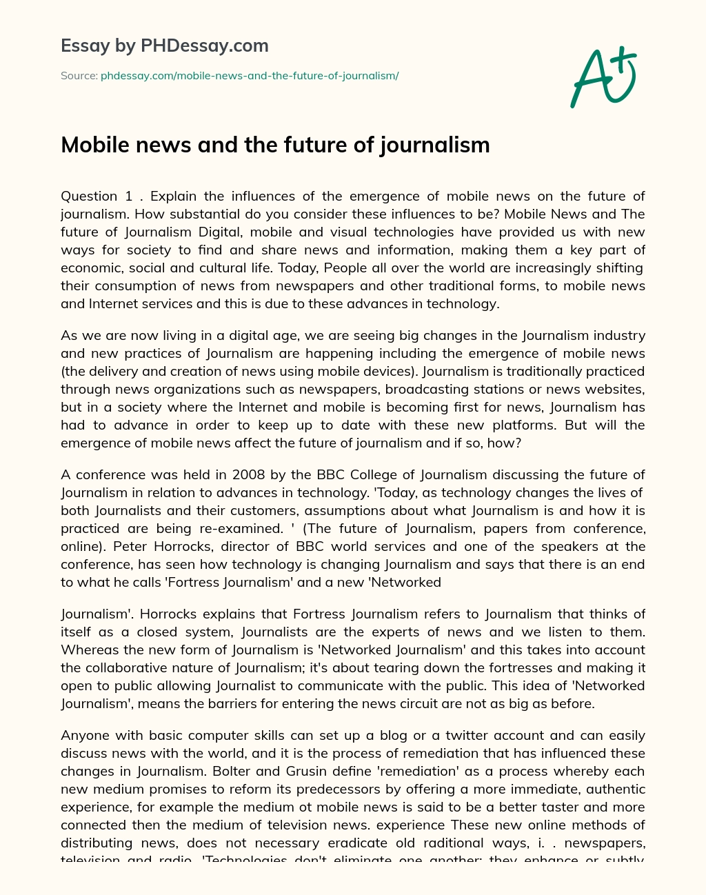 Mobile news and the future of journalism essay