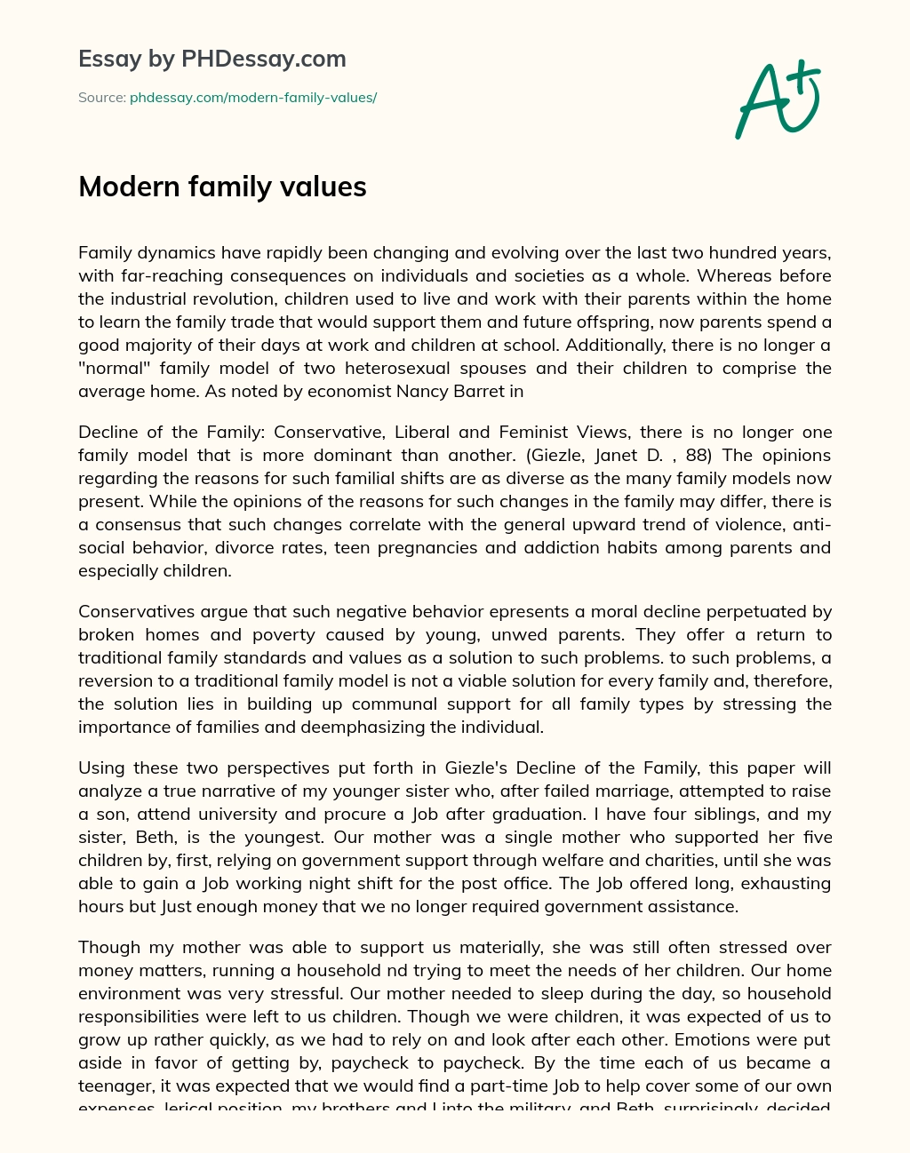 Modern family values essay