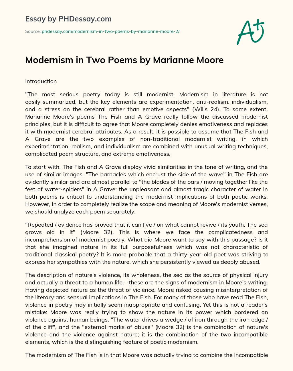 Modernism in Two Poems by Marianne Moore essay