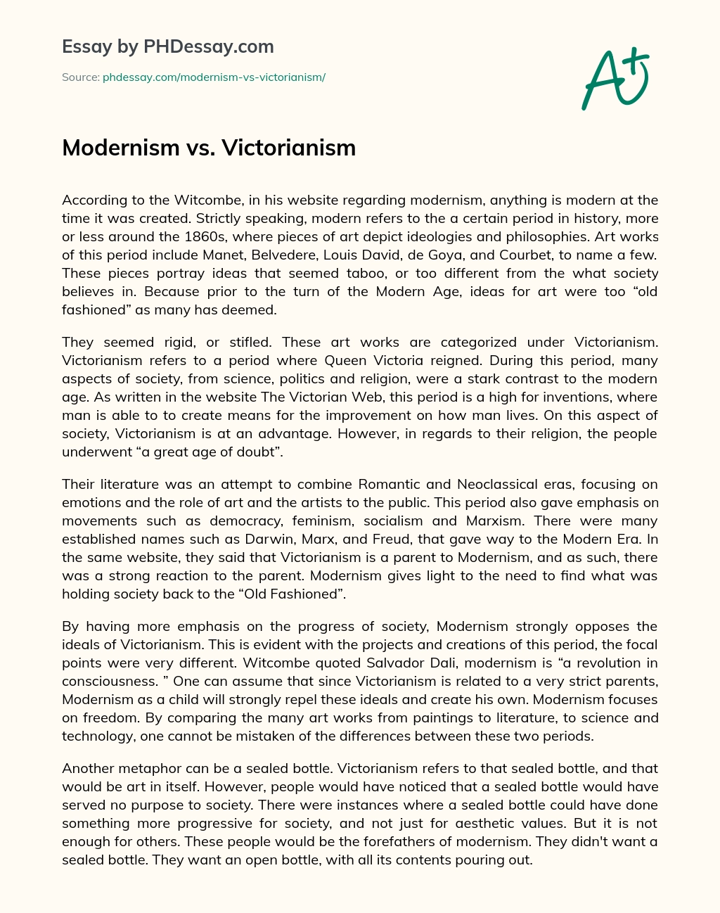 Modernism vs. Victorianism essay