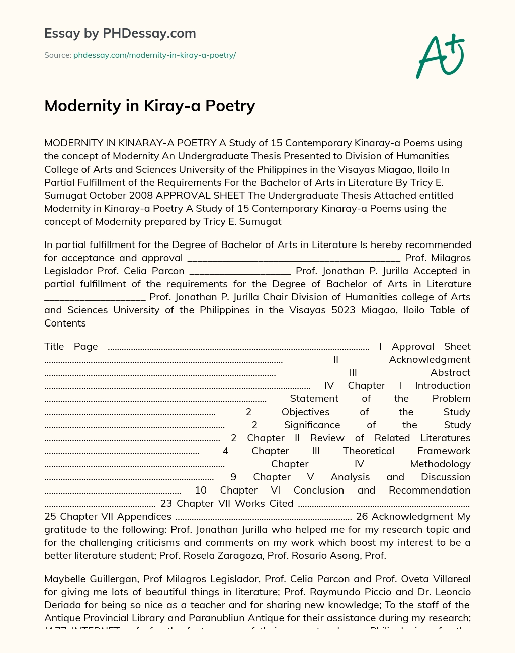 Modernity in Kiray-a Poetry essay
