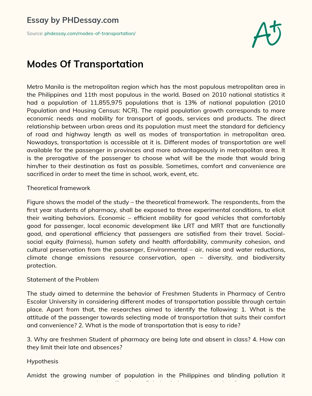 Modes Of Transportation essay