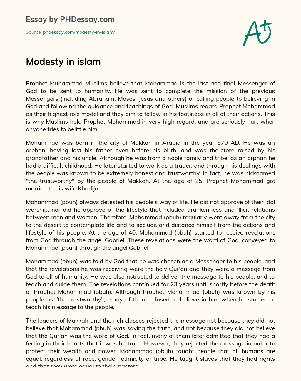 essay on modesty in islam