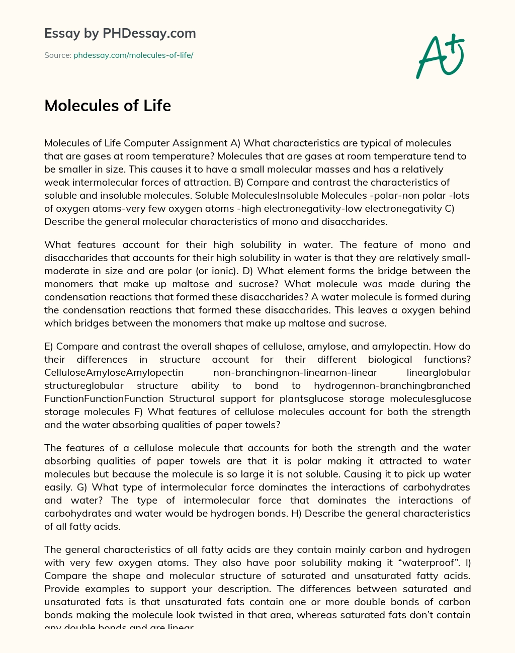 Molecules of Life essay