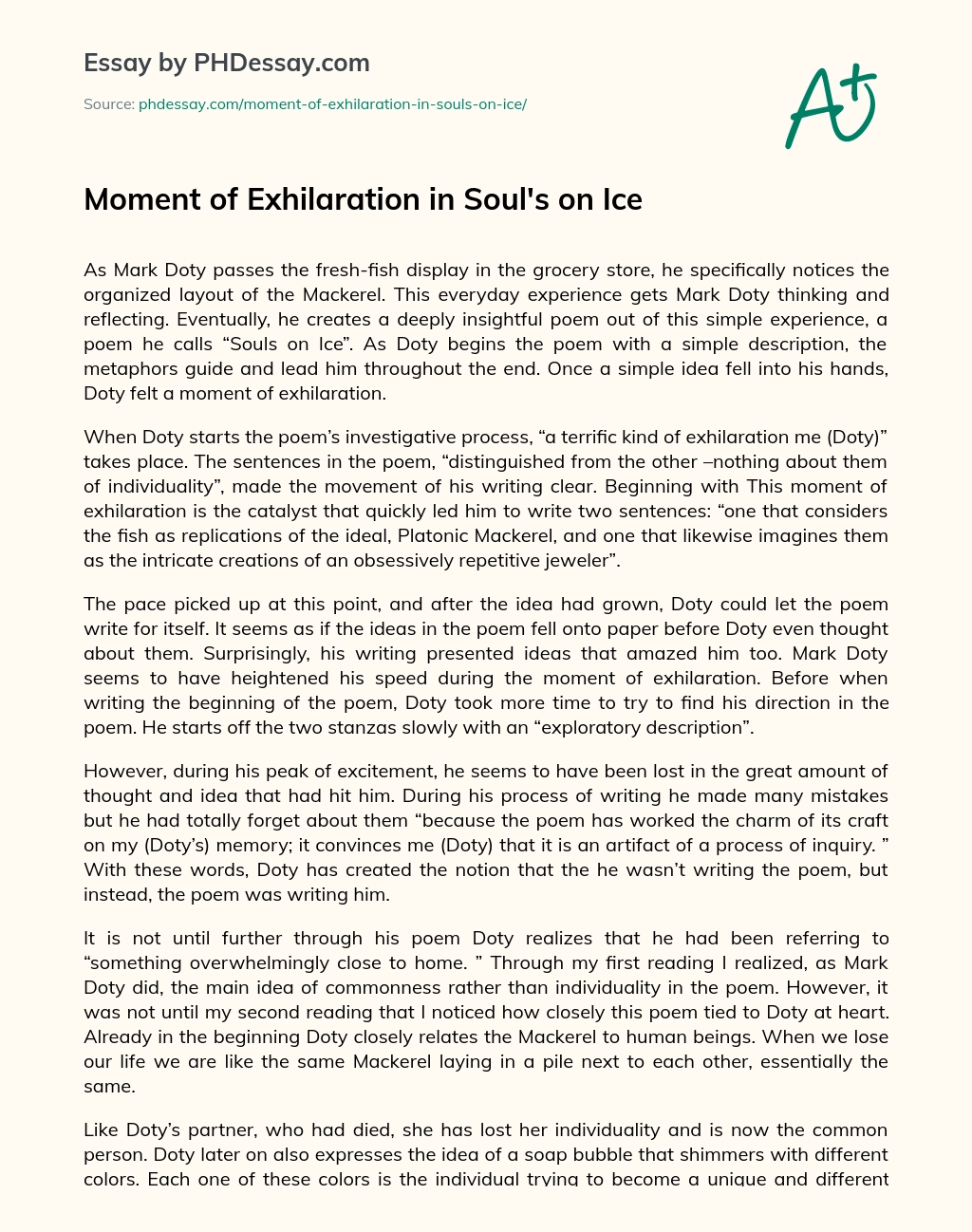 Moment of Exhilaration in Soul’s on Ice essay
