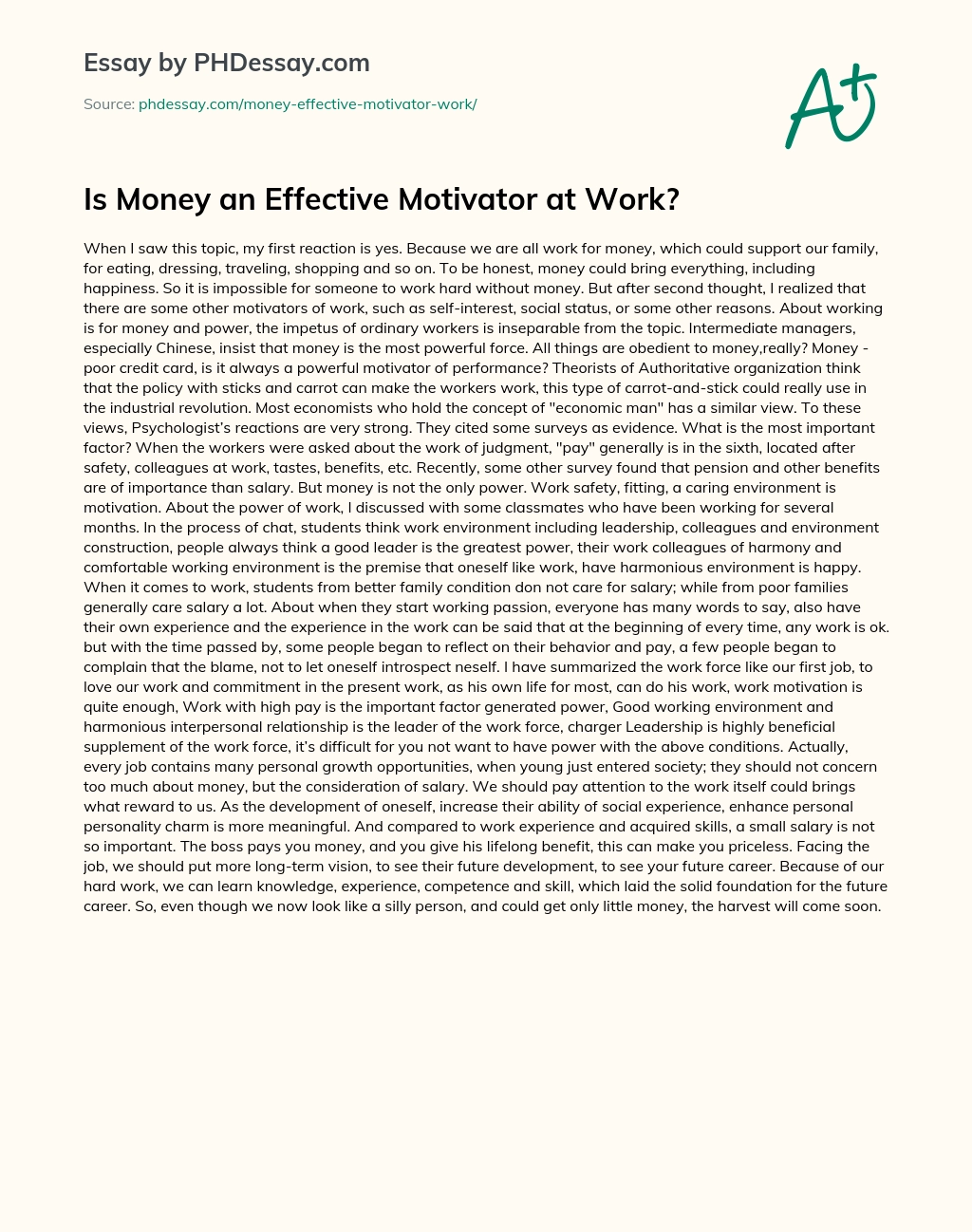 Is Money an Effective Motivator at Work? essay