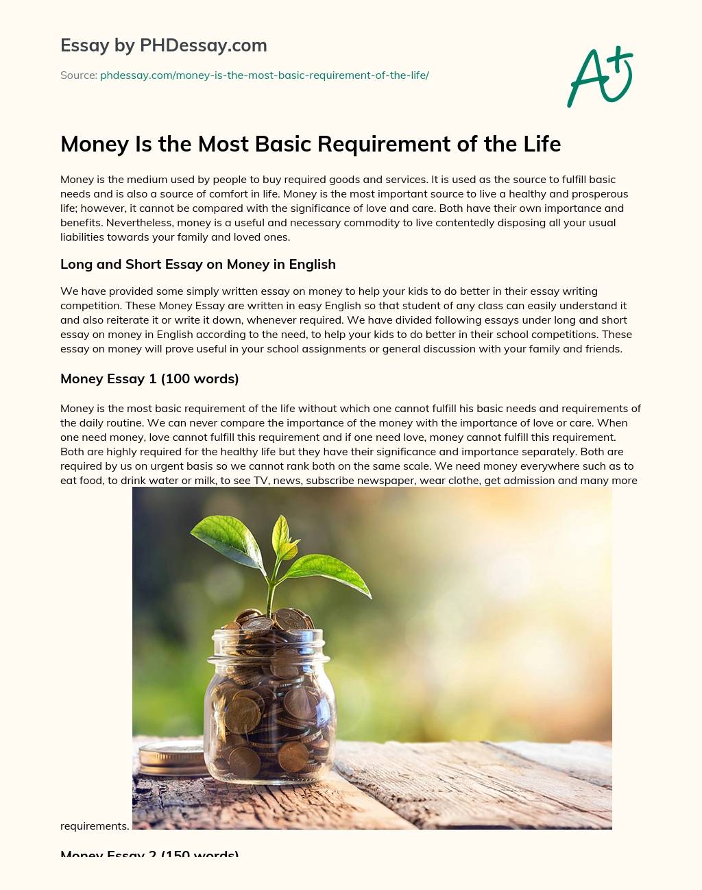 Money Is the Most Basic Requirement of the Life essay
