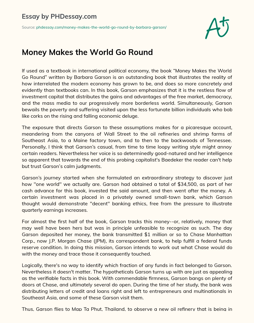 money makes the world go round opinion essay