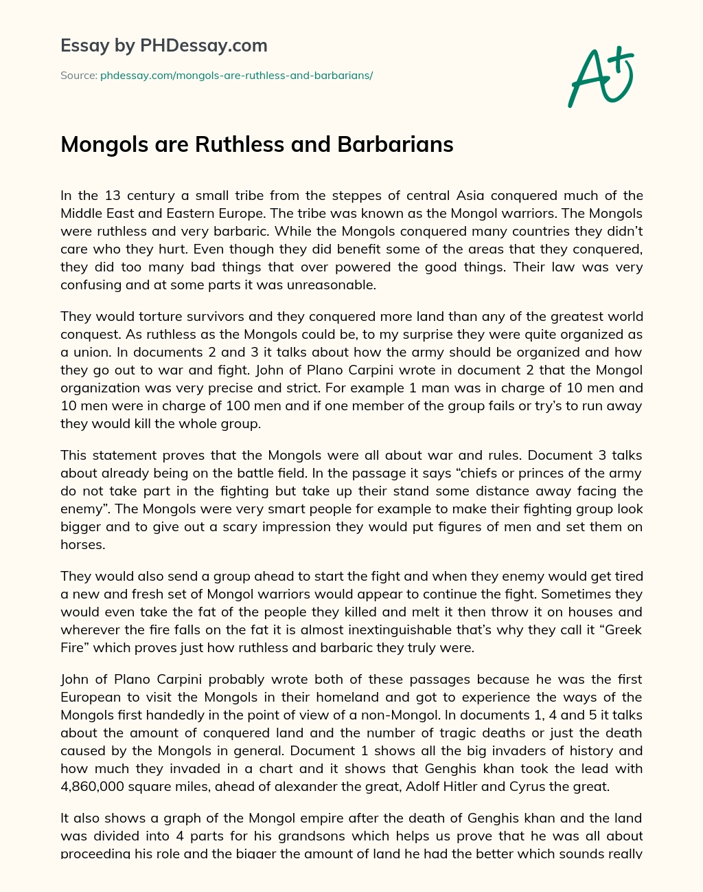 Mongols are Ruthless and Barbarians essay