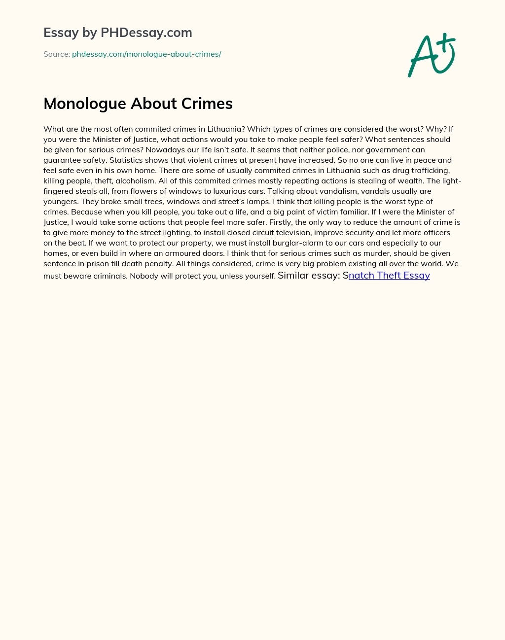 Monologue About Crimes essay