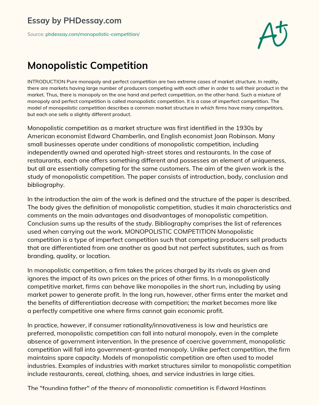 an essay on monopolistic competition