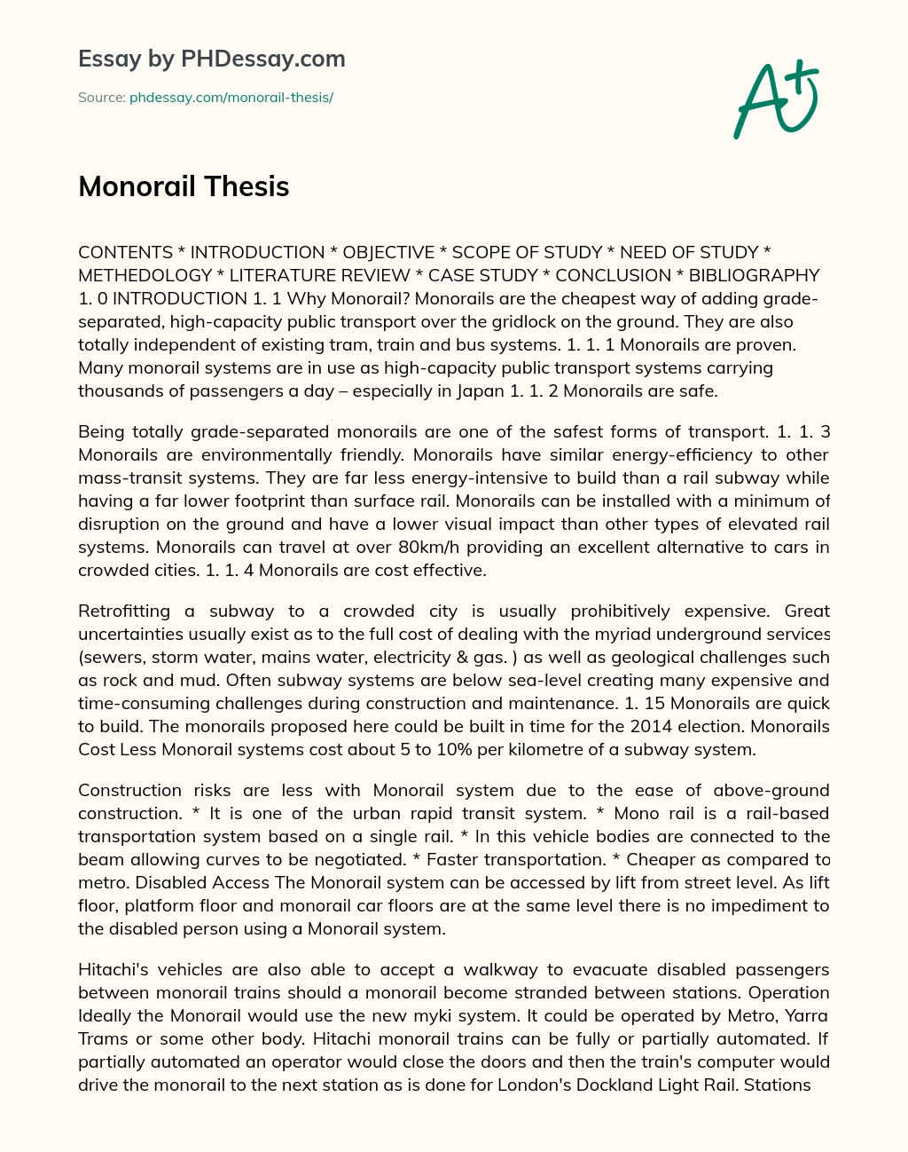 Monorail Thesis essay
