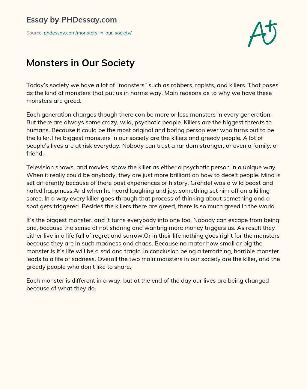 Monsters in Our Society essay