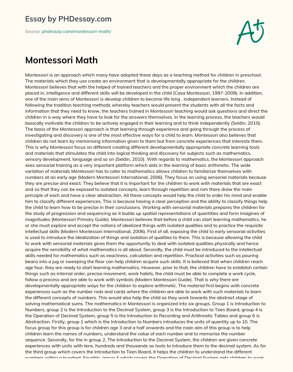 Montessori Math essay