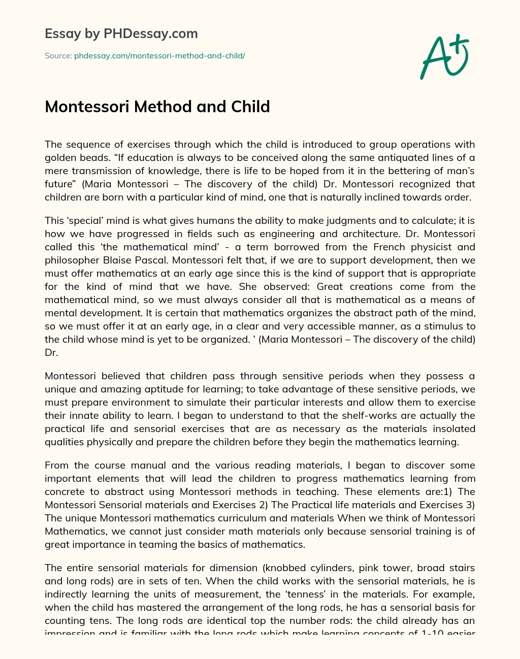 Montessori Method and Child essay