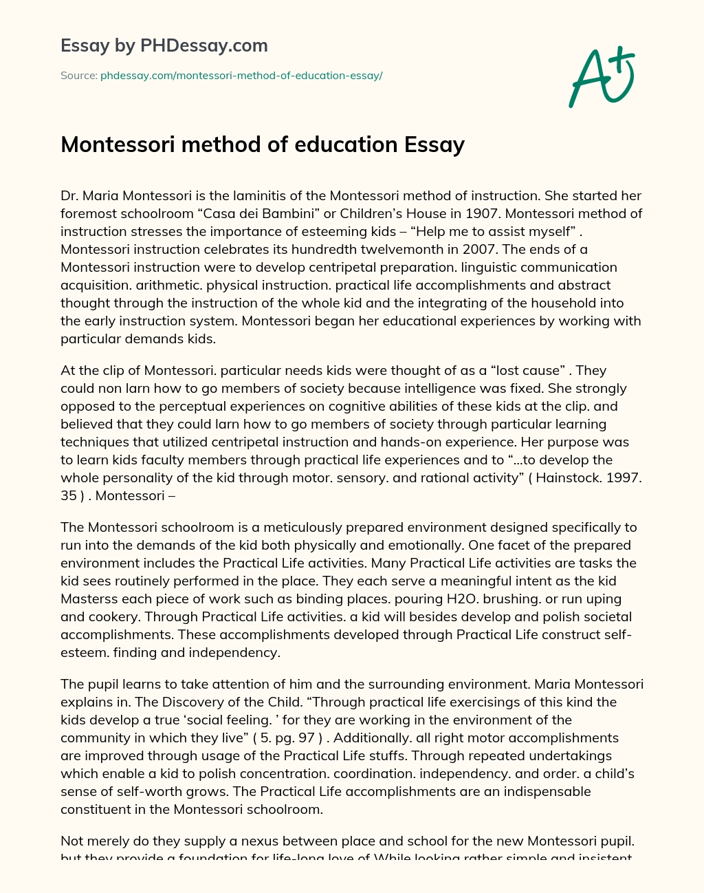 Montessori method of education Essay essay