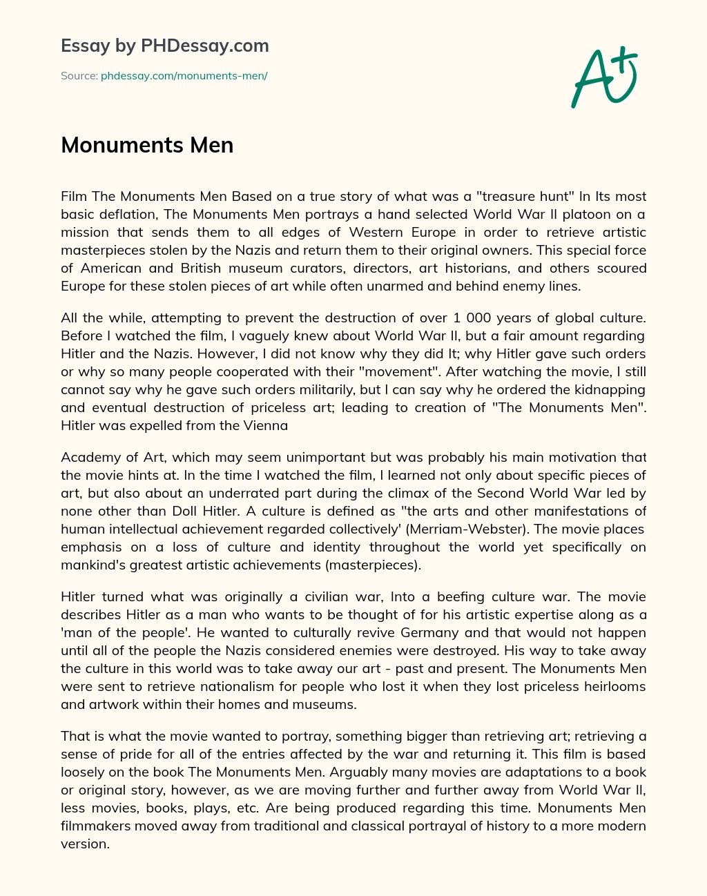 Monuments Men essay