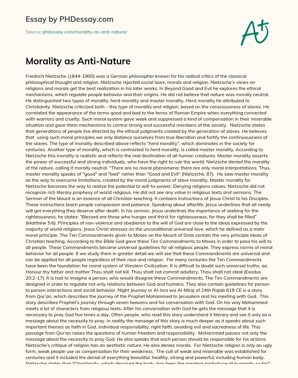 Morality as Anti-Nature essay