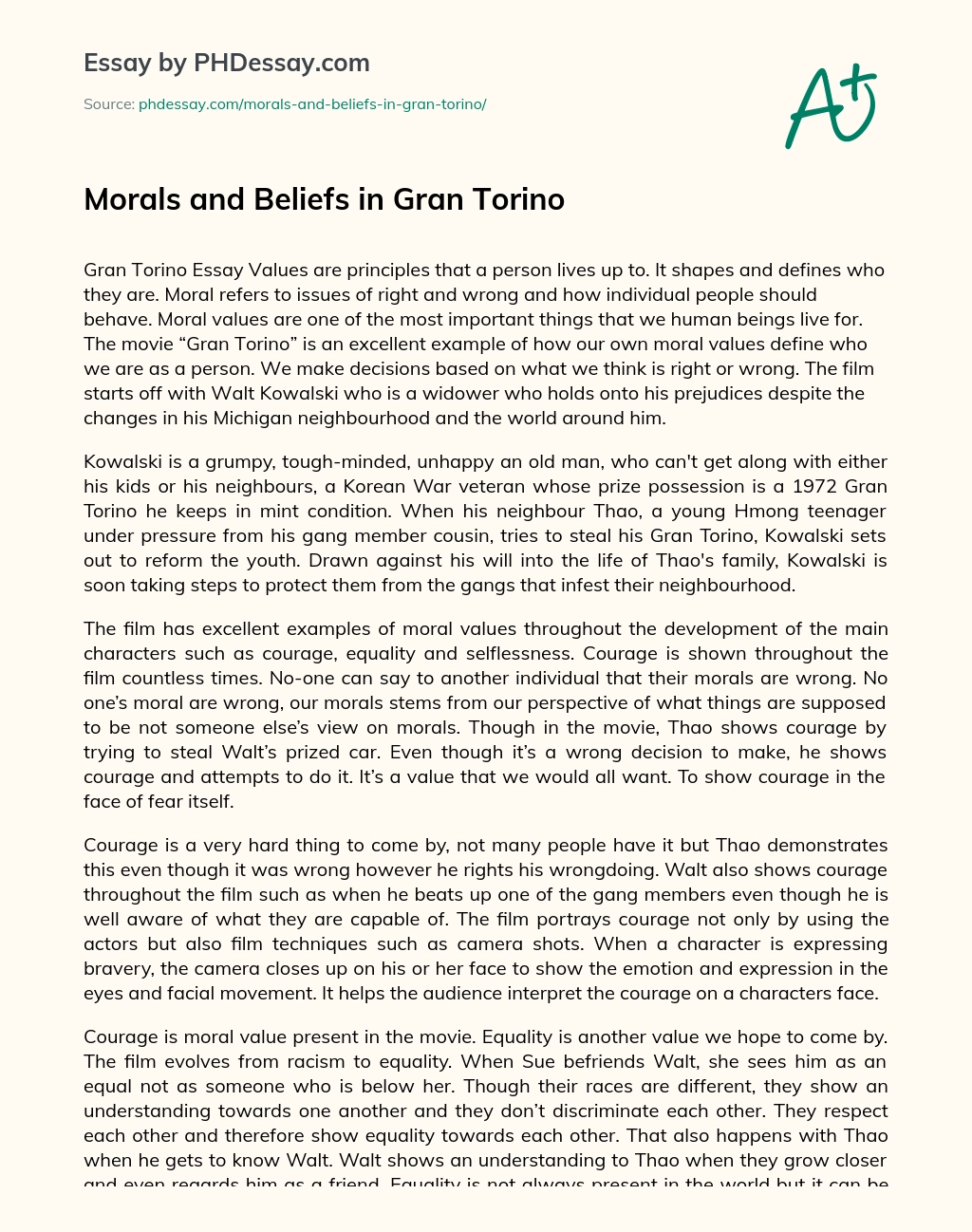 Morals and Beliefs in Gran Torino essay