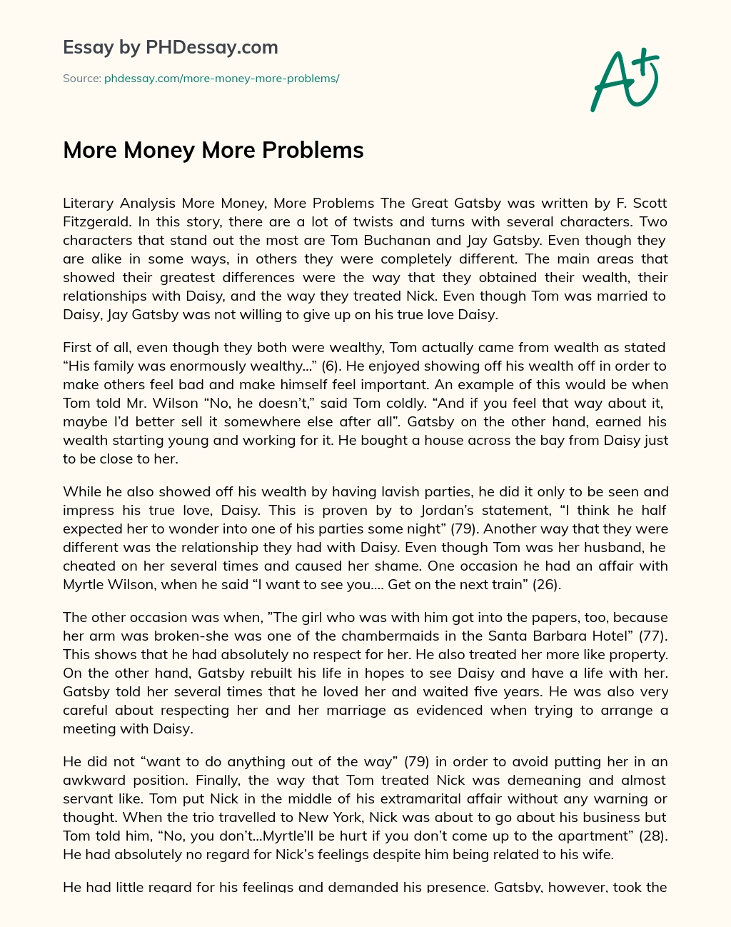 More Money More Problems essay