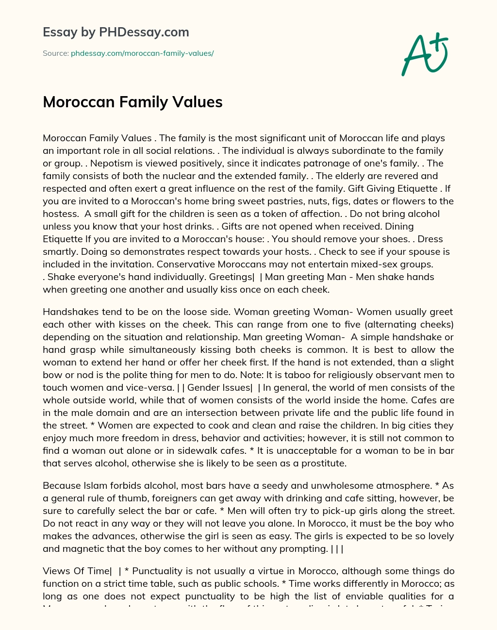 Moroccan Family Values essay