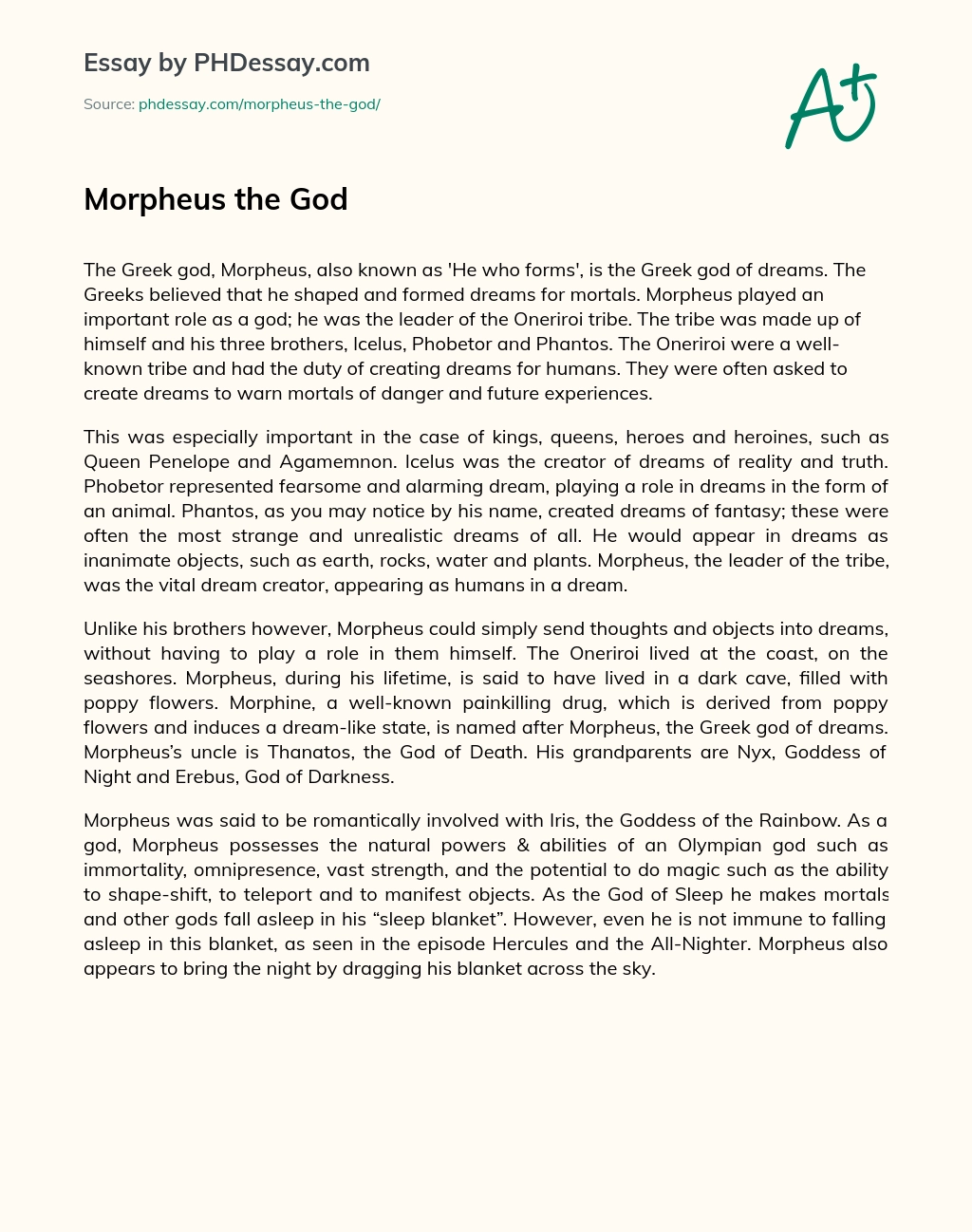 Morpheus the God essay