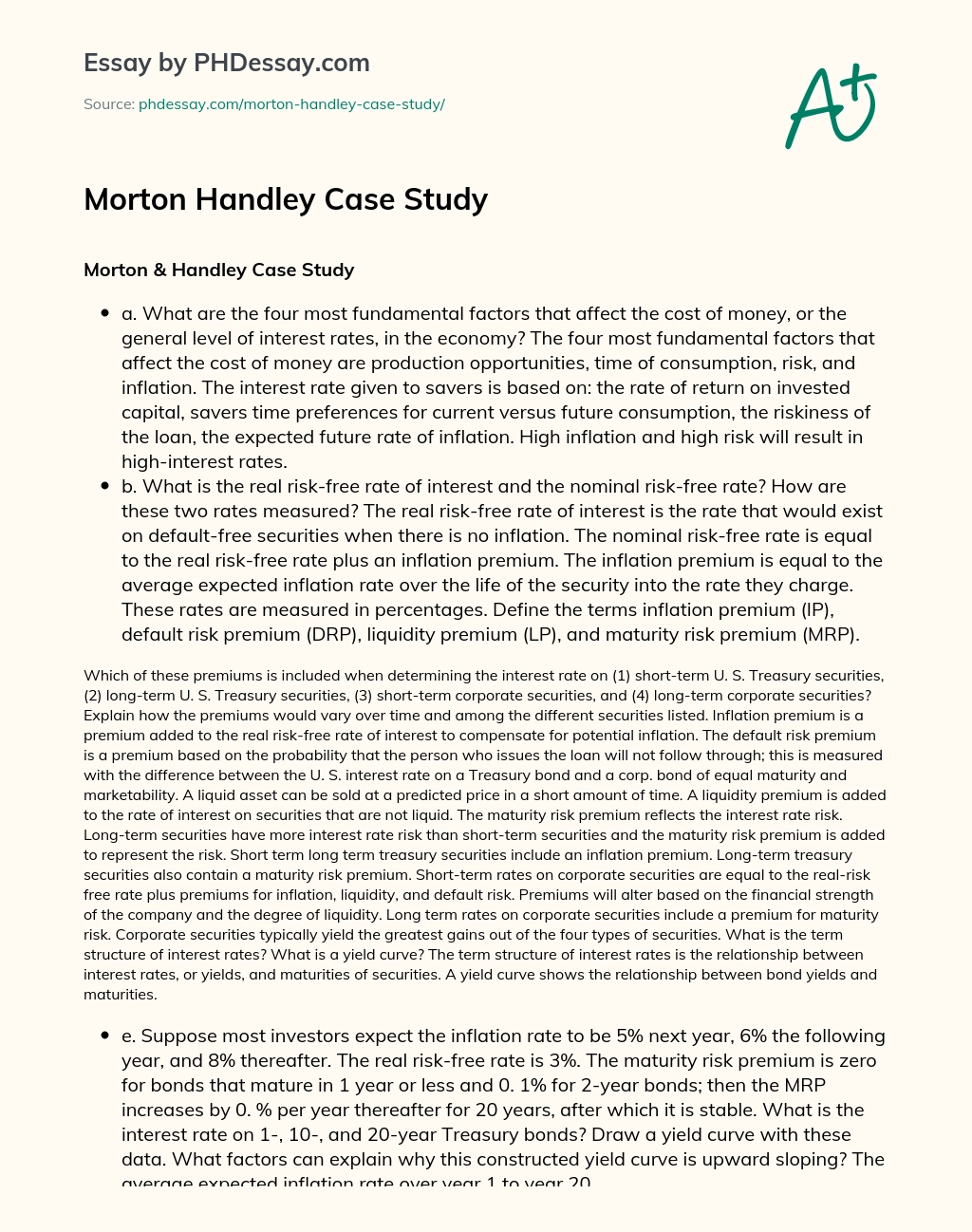 Morton & Handley Case Study: Questions and Answers essay