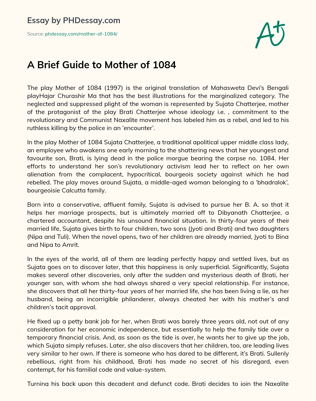 A Brief Guide to Mother of 1084 essay