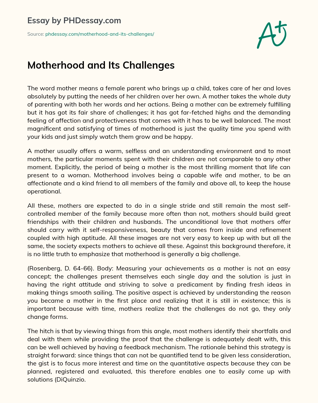 Motherhood and Its Challenges essay
