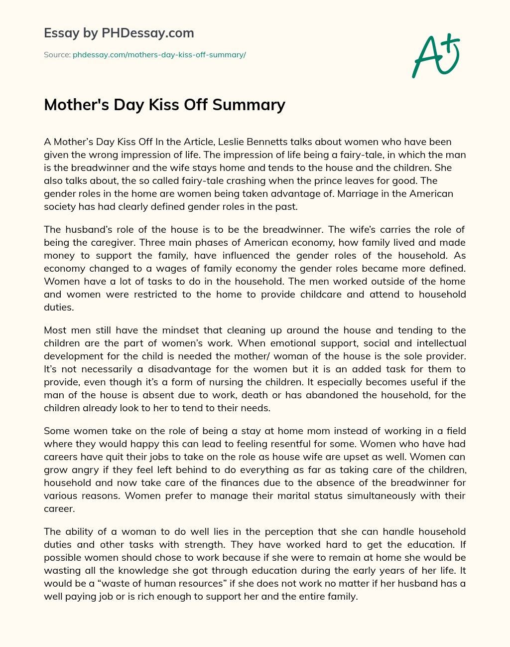 Mother’s Day Kiss Off Summary essay