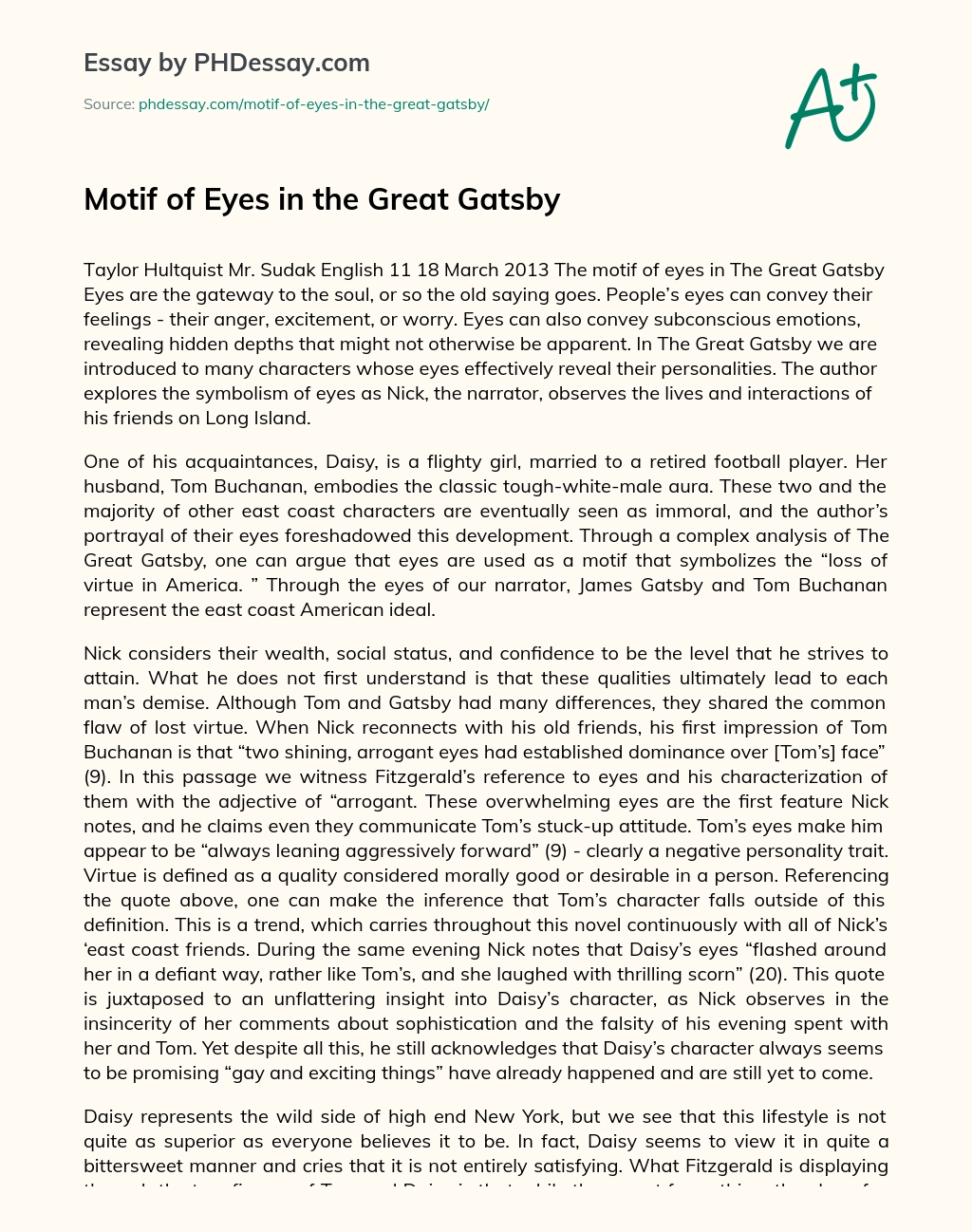 Motif of Eyes in the Great Gatsby essay