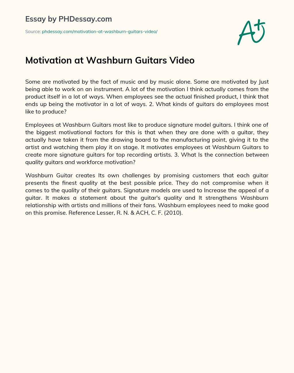 Motivation at Washburn Guitars Video essay