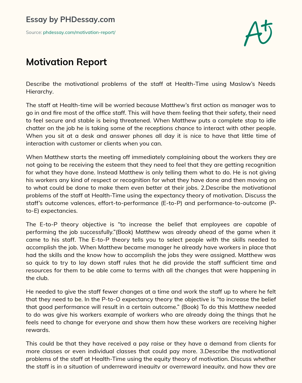 Motivation Report essay