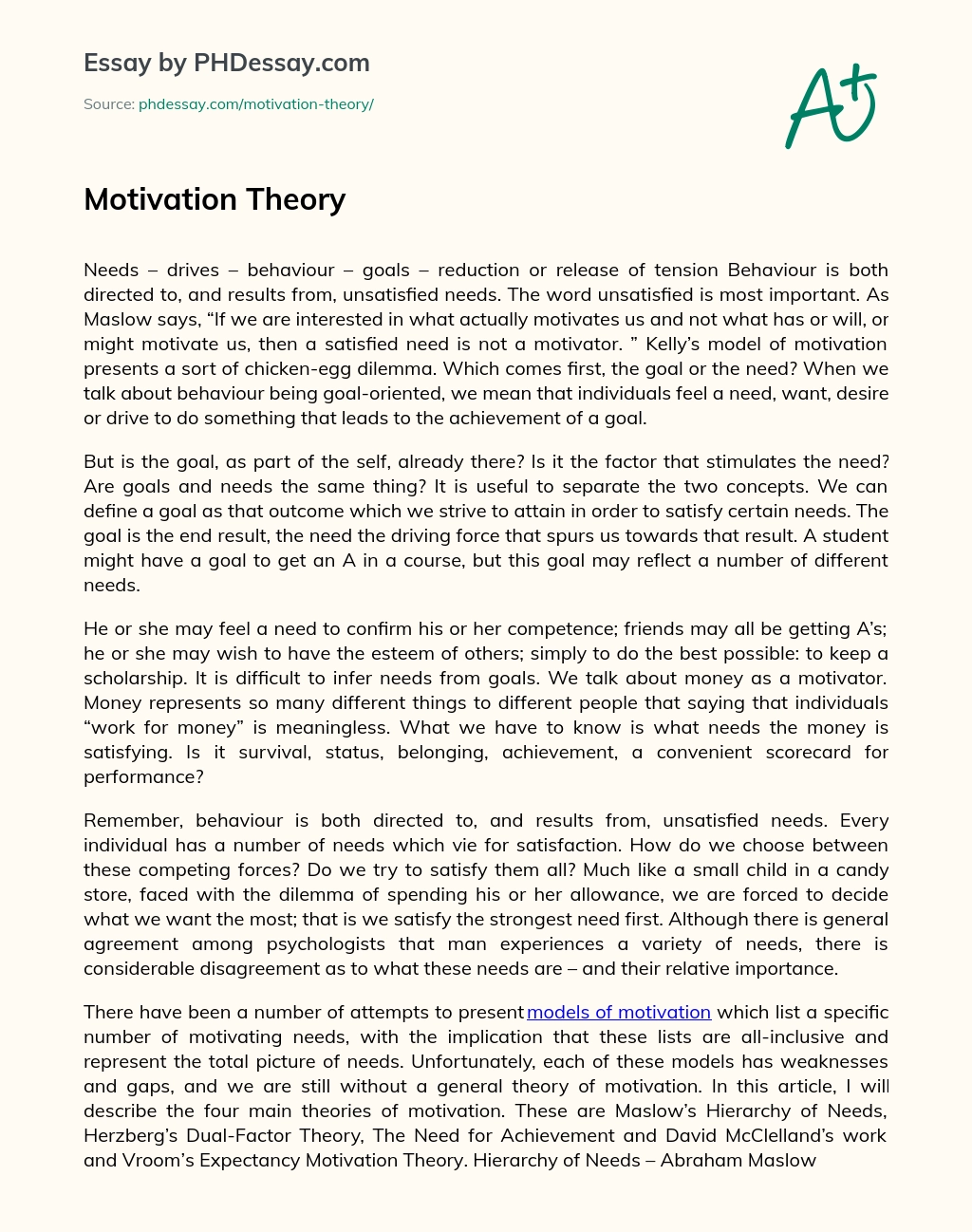 theory of motivation essay