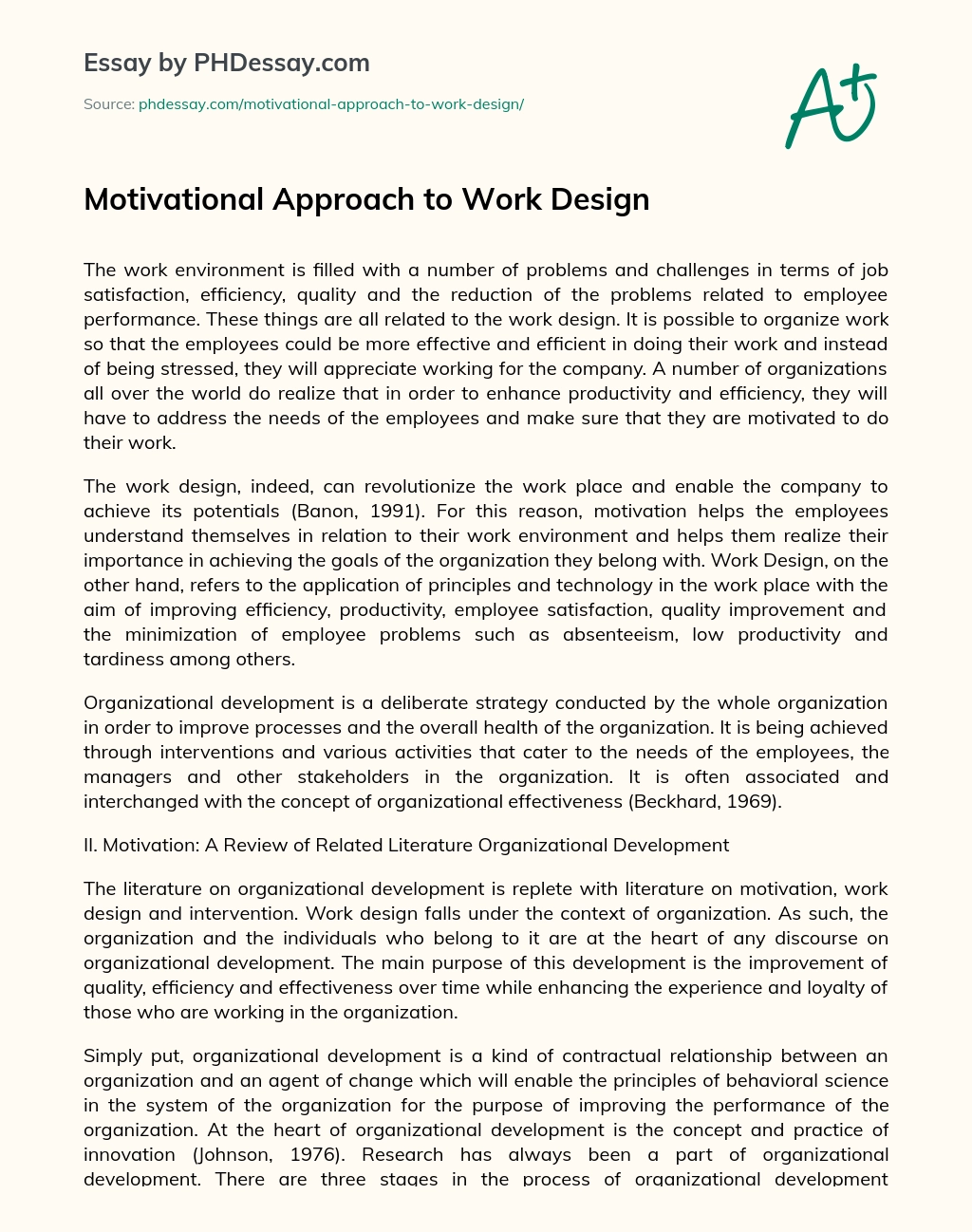 Motivational Approach to Work Design essay