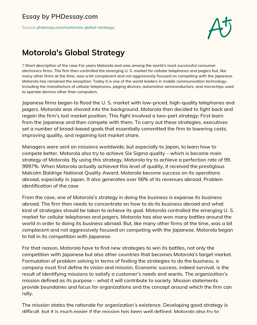 Motorola’s Global Strategy essay