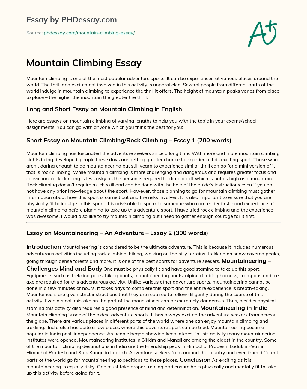 Mountain Climbing essay