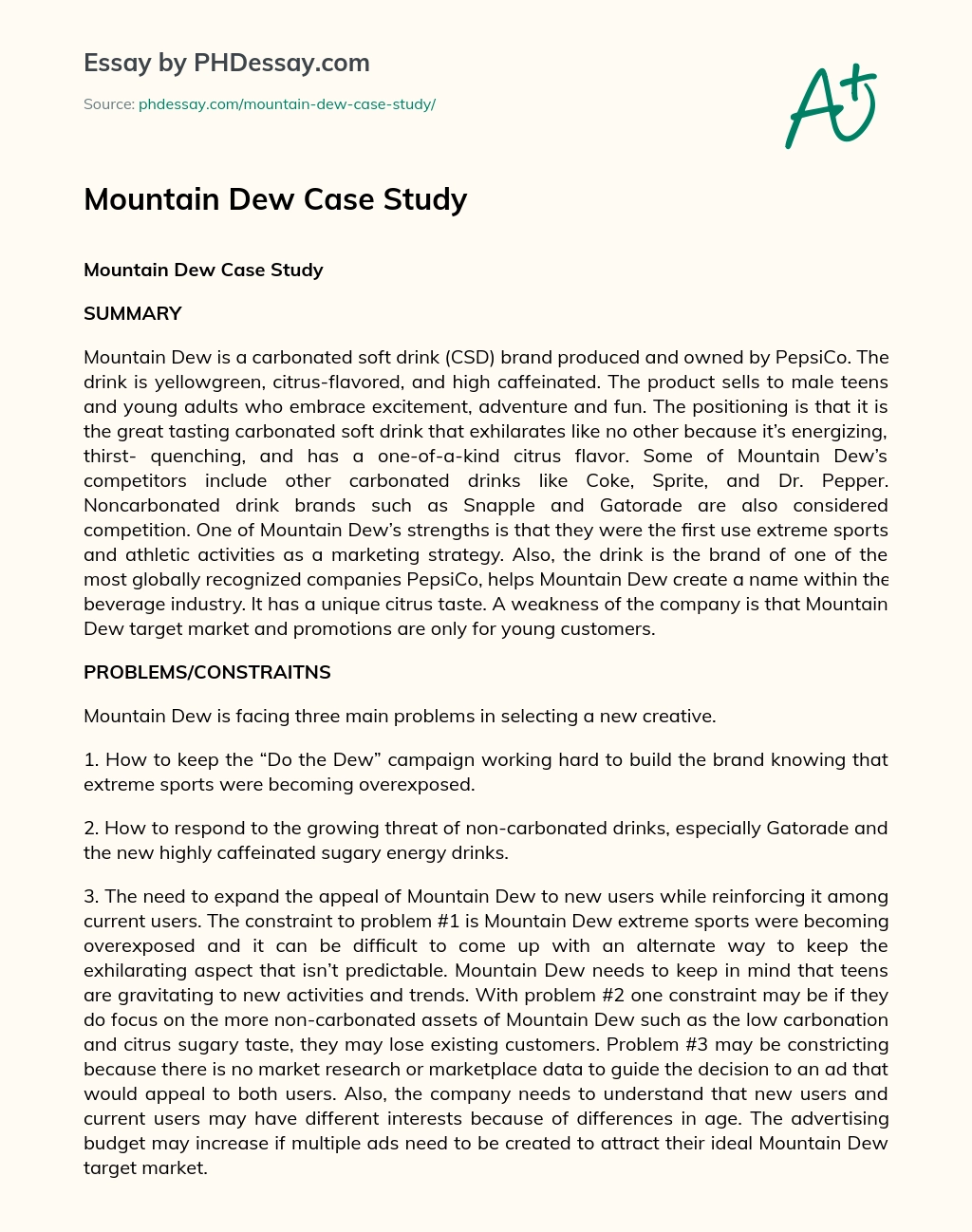 Mountain Dew Case Study essay