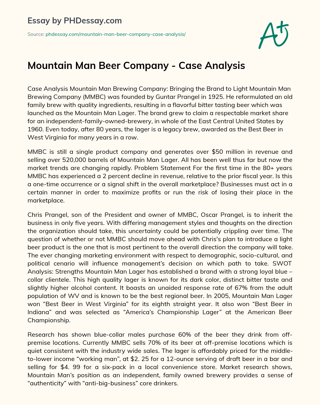 Mountain Man Beer Company – Case Analysis essay