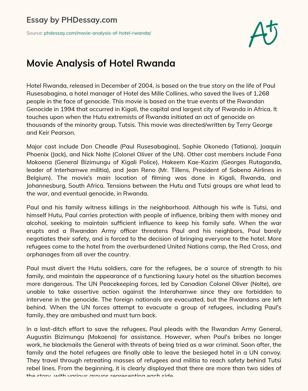 Movie Analysis of Hotel Rwanda essay