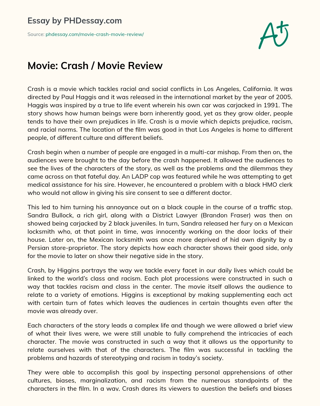 Movie: Crash / Movie Review essay